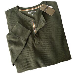 NORTH RIVER OUTFITTERS WAFFLE KNIT HENLEY SHIRT OLIVE LONG SLEEVE CHORE NWT L